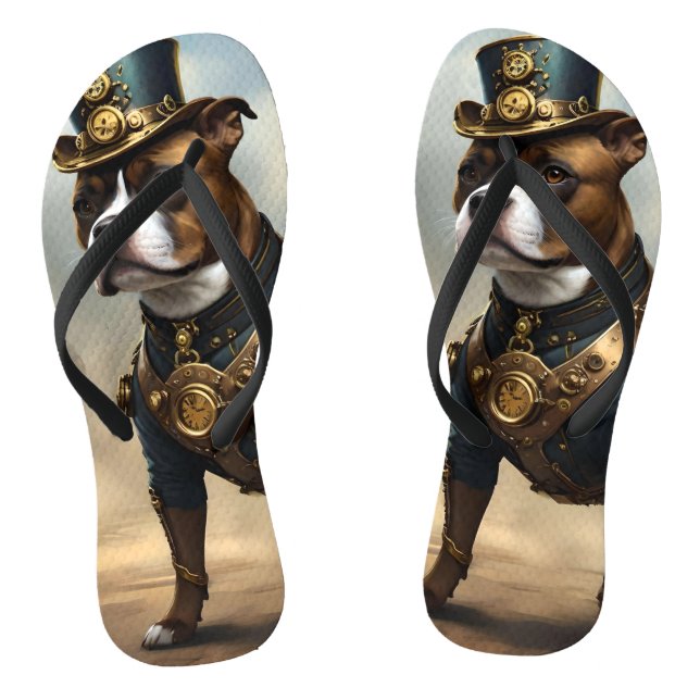 Mechanical Paws: Steampunk Staffordshire Terrier Thongs (Footbed)