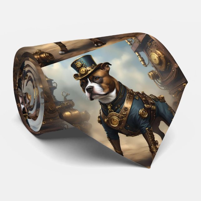Mechanical Paws: Steampunk Staffordshire Terrier Tie (Rolled)