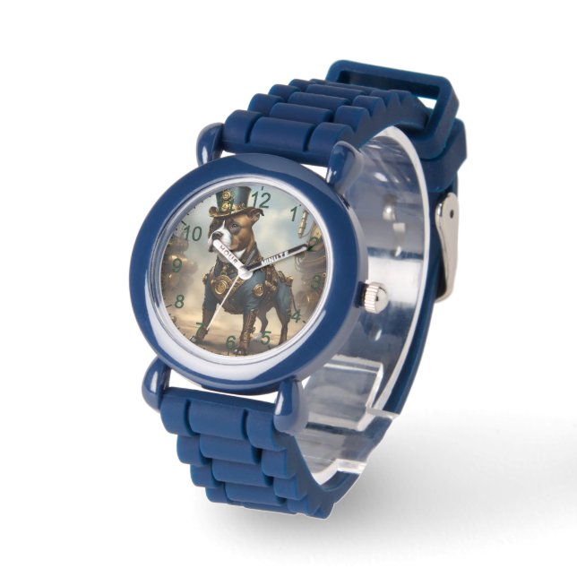 Mechanical Paws: Steampunk Staffordshire Terrier Watch (Angle)