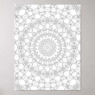 Mechanical Petal Rings Colouring Page Pattern Art Poster
