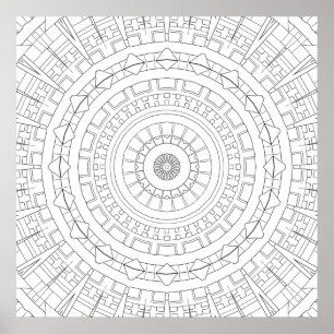 Mechanical Ring Mandala Precision Colouring Art Poster