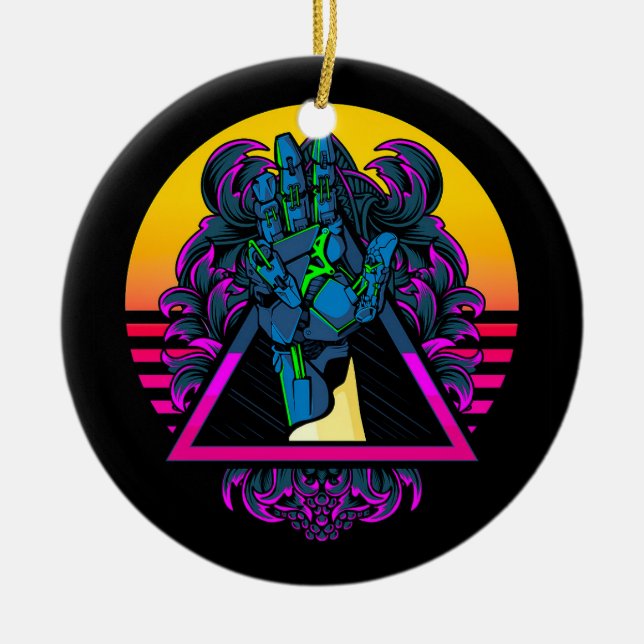 Mechanical Robotic Hand Modern Artwork | Ceramic Ornament (Front)