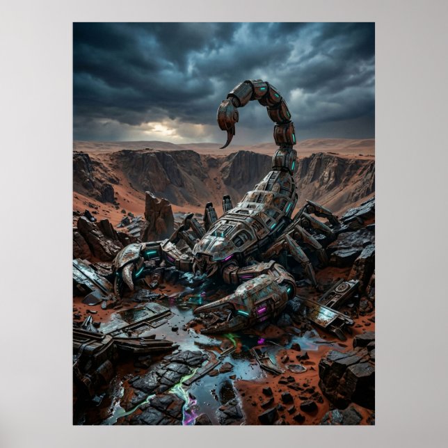 Mechanical Scorpion Desert Ruin Poster (Front)
