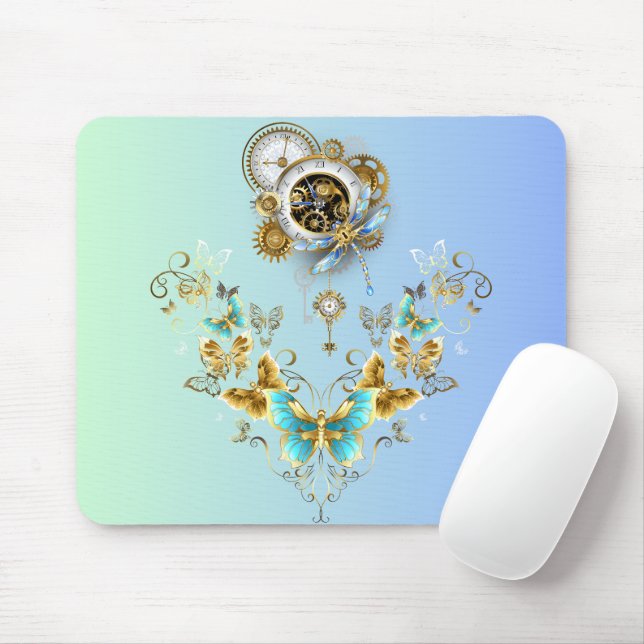 Mechanical Serenity – Teal Steampunk Art Mouse Pad (With Mouse)