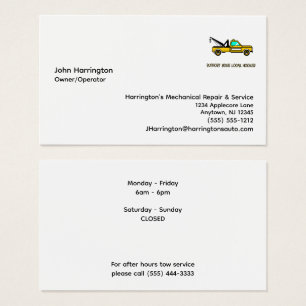 Mechanical Service Towing Custom Business Cards