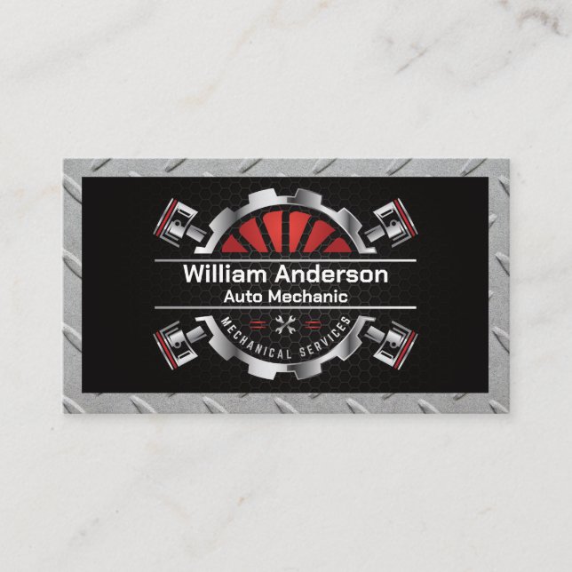 Mechanical Services Logo | Metal Pistons Business Card (Front)