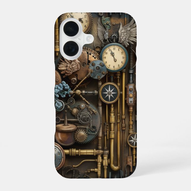 Mechanical Steampunk Elegance in Motion iPhone 16 Case (Back)
