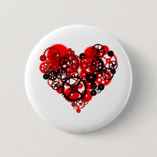 MECHANICAL STEAMPUNK HEART 6 CM ROUND BADGE