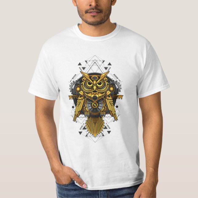 Mechanical Steampunk Owl T-Shirt (Front)