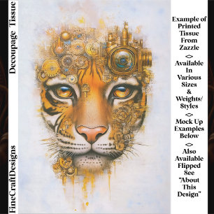 Mechanical Steampunk Tiger Face ER1R Decoupage Tissue Paper