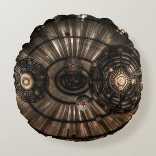 Mechanical Steampunk Zodiac Constellations Round Cushion
