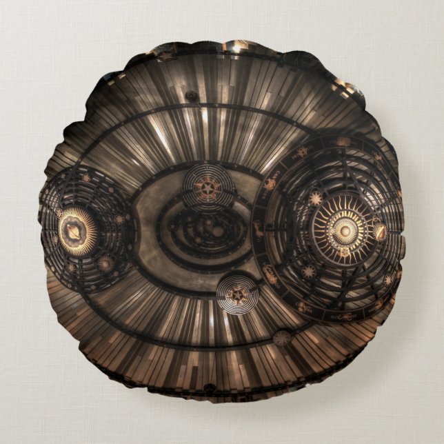 Mechanical Steampunk Zodiac Constellations Round Cushion (Front)