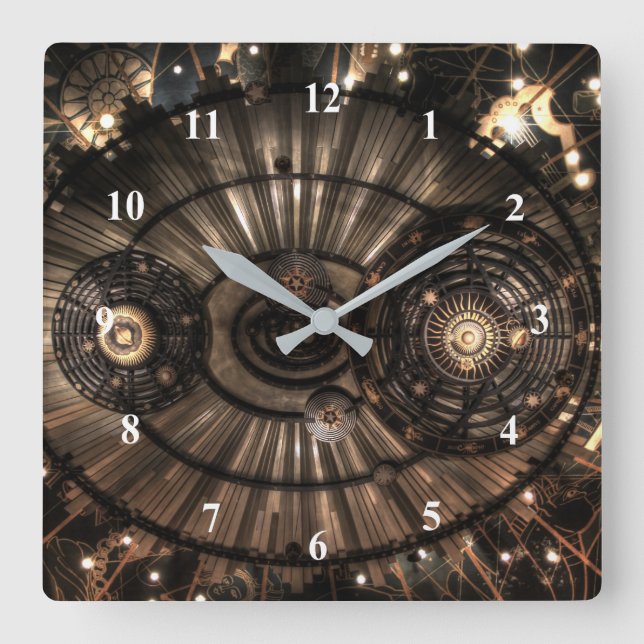 Mechanical Steampunk Zodiac Constellations Square Wall Clock (Front)