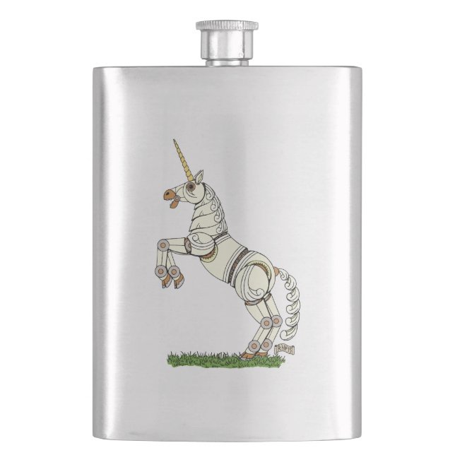 Mechanical Unicorn Hip Flask (Front)