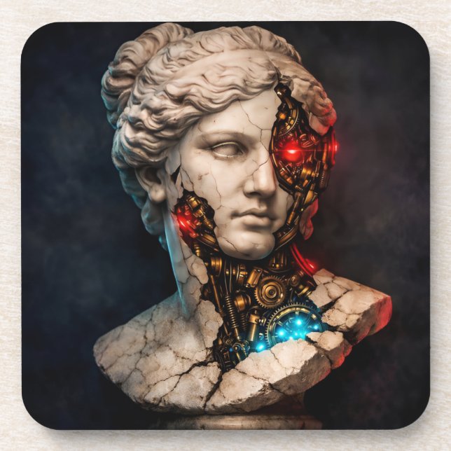 Mechanical Venus: Cyberpunk Statue Art Coaster (Front)