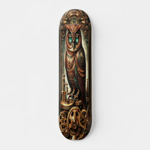"Mechanical Wisdom: Victorian Steampunk Owl Skateboard