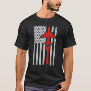 Mechanics American Flag Plane Aeroplane Mechanic W T-Shirt