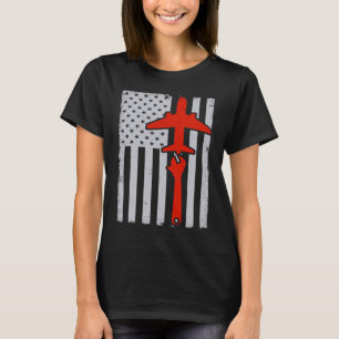 Mechanics  American Flag Plane Airplane Mechanic W T-Shirt