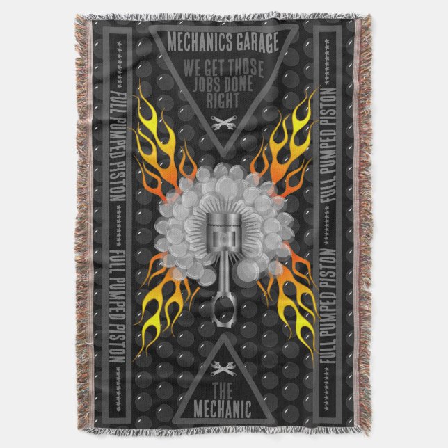 Mechanics Garage Full Pumped Piston Throw Blanket (Front Vertical)
