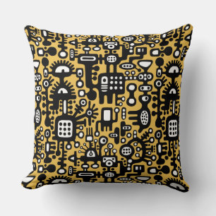 Mechanoid World - B&W with Amber efc050 Cushion