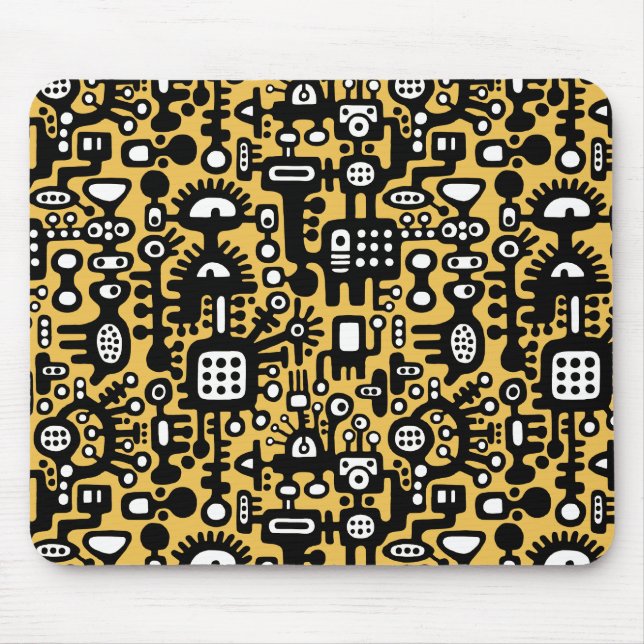 Mechanoid World - Black and White with Amber Mouse Pad (Front)