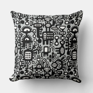 Mechanoid World - Black and White with Grey c6cbcc Cushion