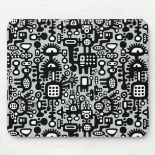 Mechanoid World - Black and White with Grey c6cbcc Mouse Pad