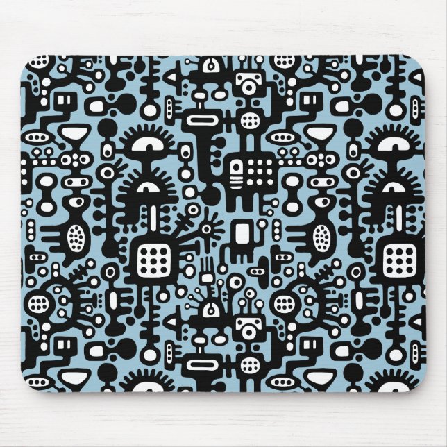 Mechanoid World - Black and White with Lt Blue Mouse Pad (Front)