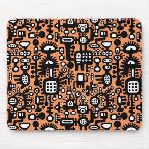 Mechanoid World - Black and White with Orange Mouse Pad