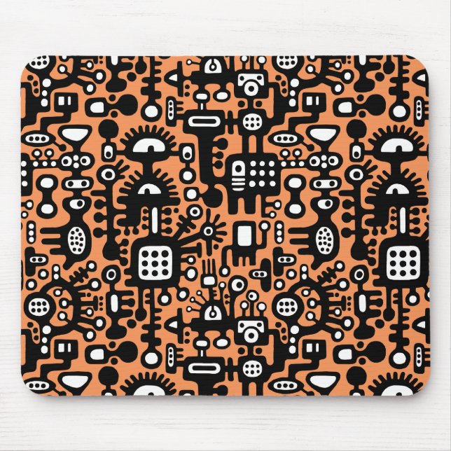 Mechanoid World - Black and White with Orange Mouse Pad (Front)