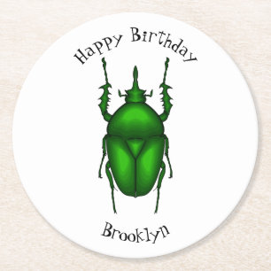 Mecynorhina torquata bug cartoon illustration round paper coaster