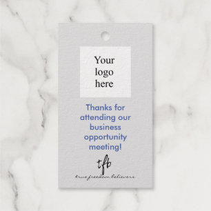 Med. Bl. & Lt. Grey Bus. Opp. Mtg. Logo Silver Gift Tags