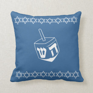 med BLUE & WHITE, DREIDEL & STARS pillow