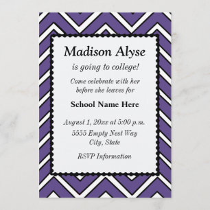 Med Purple and White Chevron Off To College Invite