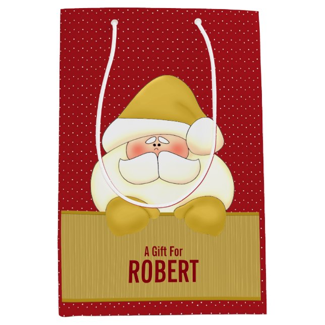 MED: Red and Gold Santa Themed Medium Gift Bag (Front)