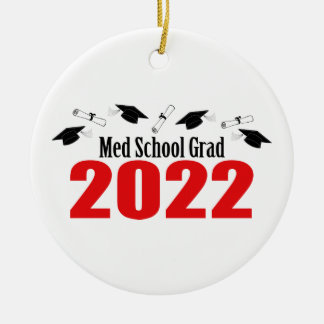 Med School Grad 2022 Caps And Diplomas (Red) Ceramic Ornament