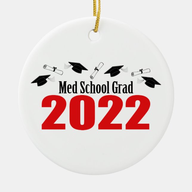 Med School Grad 2022 Caps And Diplomas (Red) Ceramic Ornament (Front)