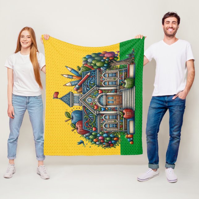 Med Size School House Knit IMAGES  Fleece Blanket (In Situ)