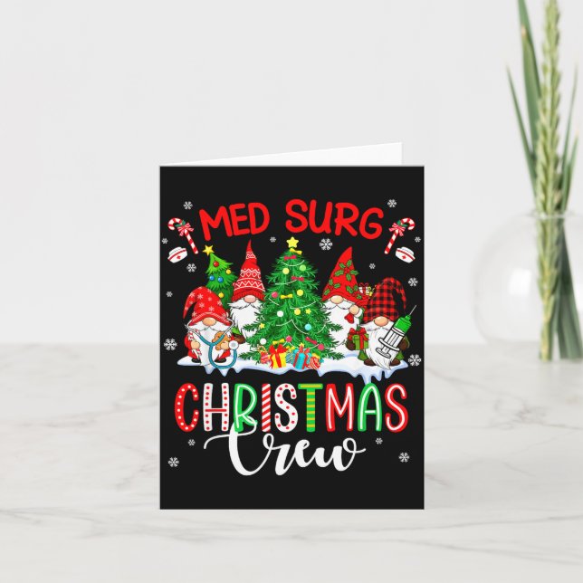 Med Surg Christmas Crew Group Gnomes Decorating Xm Card (Front)