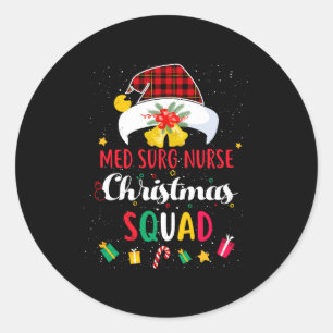 Med Surg Nurse Christmas Squad Santa Hat Match Lon Classic Round Sticker