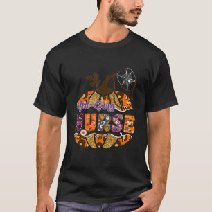 Med Surg Nurse Stethoscope Leopard Halloween Pumpk T-Shirt