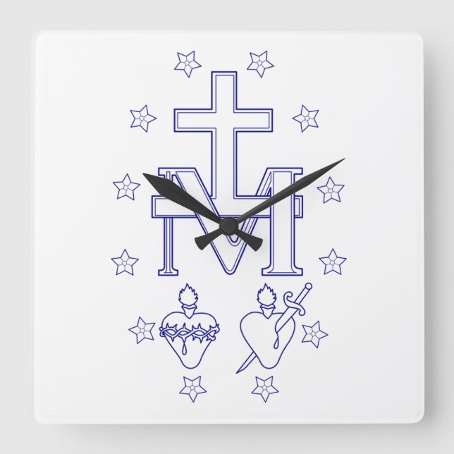 Medal of Our Lady of Graces Square Wall Clock (Front)