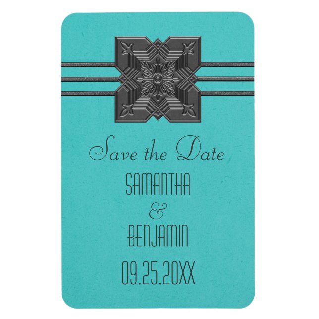 Medallion Border Save the Date Magnet, Aqua Magnet (Vertical)