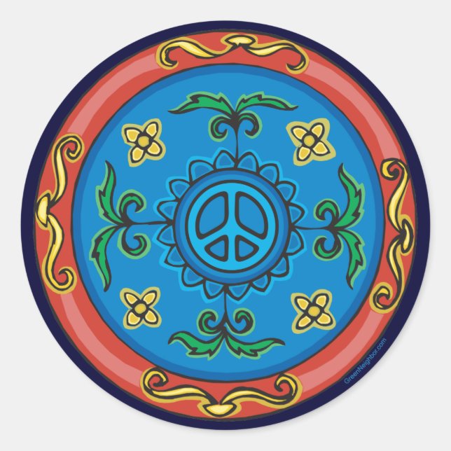 Medallion Design Peace Sign Classic Round Sticker (Front)