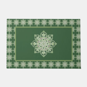 Medallion doormat, gold medallions on green doormat