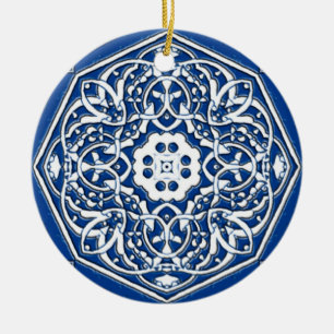 Medallion in Persian Tile Pattern - Blue and White Ceramic Ornament