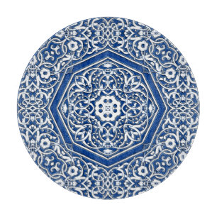 Medallion in Persian Tile Pattern - Blue and White Cutting Board