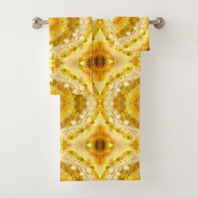 Medallion Pattern in Mustard Yellow Batik Pattern Bath Towel Set (Insitu)