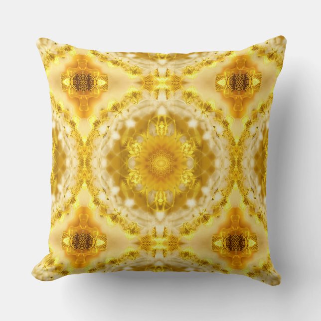 Medallion Pattern in Mustard Yellow Batik Pattern Cushion (Front)