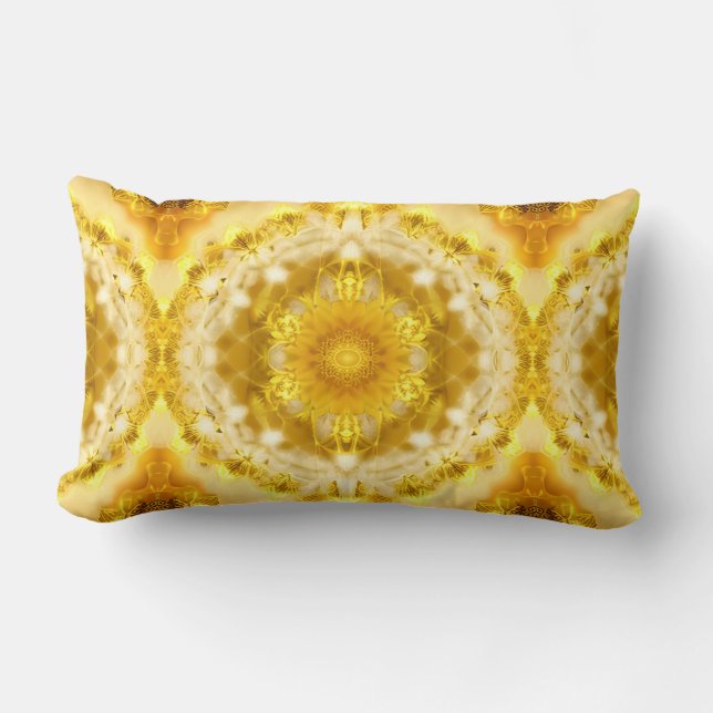 Medallion Pattern in Mustard Yellow Batik Pattern Lumbar Cushion (Front)
